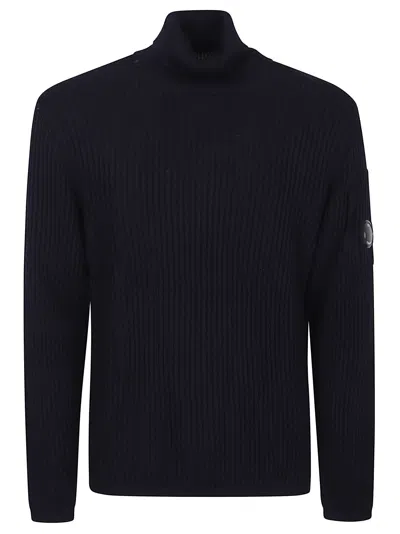 C.p. Company Knitwear Turtle Neck In Re-wool In Black
