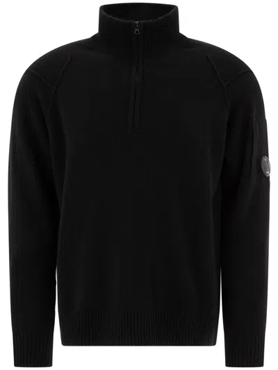 C.p. Company Lambswool Grs Half Zipped Knit In Black