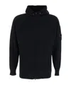 C.p. Company Black Cardigan With Drawstring Hood And Logo Plaque On The Sleeve In Black