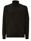 C.p. Company Lambswool Turtleneck With Ribbed Detailing And Lens Pocket In Black