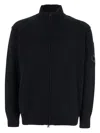 C.p. Company Black Jacket With High Neck And Logo Plaque On The Sleeve In Wool Blend Man In Black