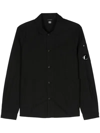 C.p. Company Lens-appliqué Cotton Shirt In Black