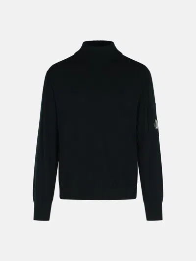 C.p. Company 'lens' Black Virgin Wool Blend Turtleneck Sweater