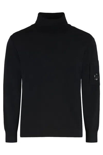C.P. COMPANY LENS BLACK VIRGIN WOOL BLEND TURTLENECK SWEATER