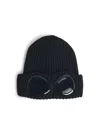 C.p. Company Black Knit Beanie With Googles Detail On The Front In Black