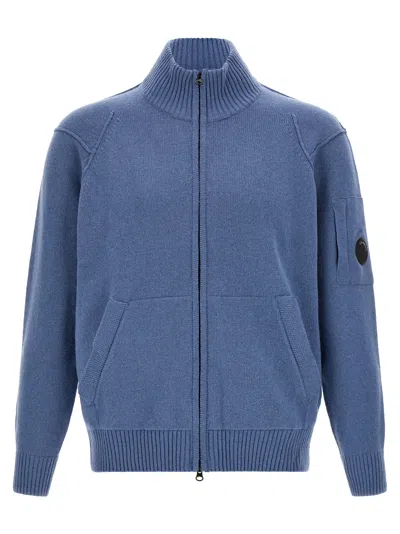 C.p. Company Blue Knitted Zip-up Cardigan In Multi