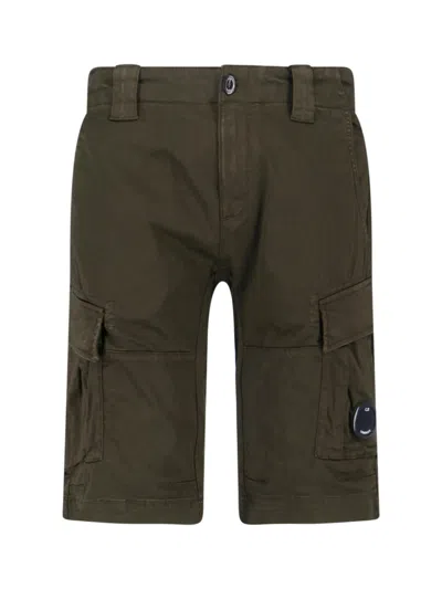 C.p. Company Lens Cargo Shorts In Green