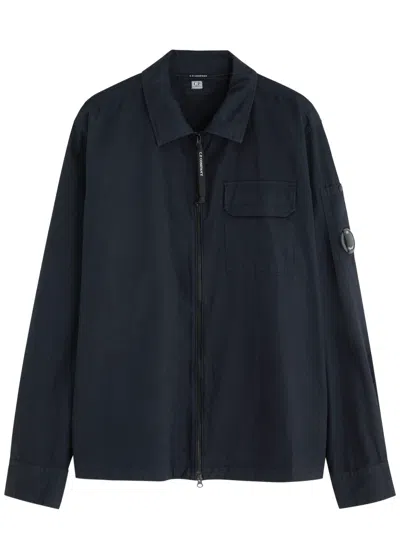 C.p. Company Lens Cotton Gabardine Overshirt In Blue