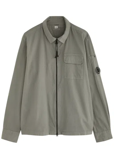C.p. Company Lens Cotton Gabardine Overshirt In Grey