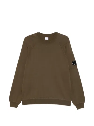 C.p. Company Cp Company Lens Detail Crewneck Sweatshirt With Ribbed Cuffs And Garment-dyed Finish In Verde