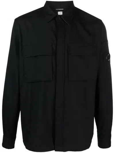 C.p. Company Lens-detail Button-up Shirt In Black