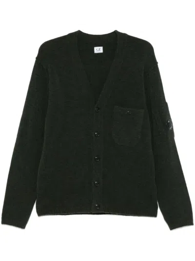 C.p. Company Lens Fine-knit Cardigan In Black