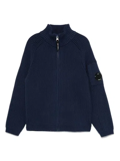 C.p. Company Kids' Lens-detail Cardigan In Blue