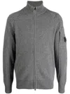 C.p. Company Lambswool Cardigan Contrasting Stitching In Grey
