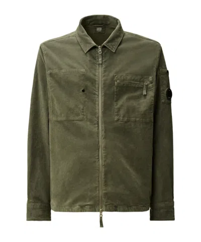 C.p. Company Lens-detail Corduroy Shirt Jacket In Green