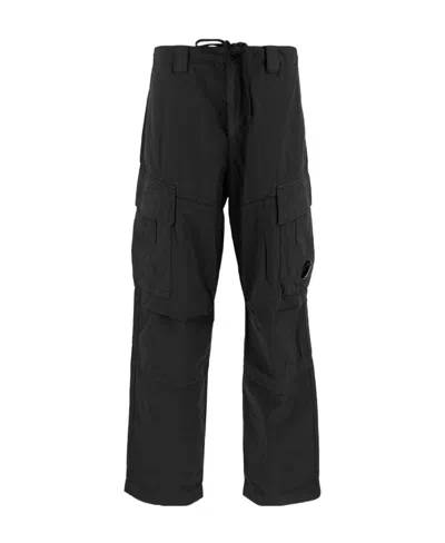 C.p. Company Lens-detail Cotton Cargo Pants In Black