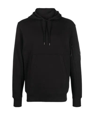 C.p. Company Lens-detail Cotton Hoodie In Black