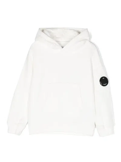 C.p. Company Kids' Lens-detail Cotton Hoodie In White