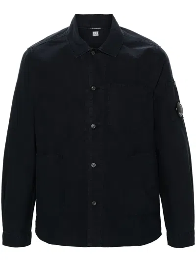 C.p. Company Lens-detail Cotton Overshirt In 蓝色