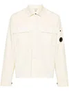 C.p. Company Cropped Cotton Jacket With Classic Collar And Signature Logo Patch In Neutrals