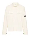 C.p. Company Cropped Cotton Jacket With Classic Collar And Signature Logo Patch In White