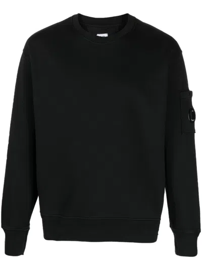 C.p. Company Lens-detail Cotton Sweatshirt In Schwarz