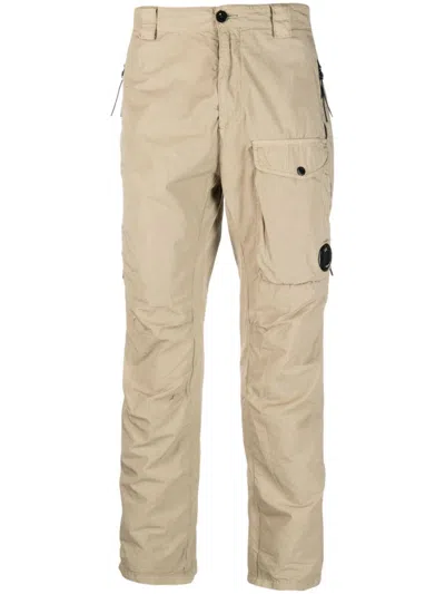 C.p. Company Lens-detail Cotton Tapered Trousers In Neutrals