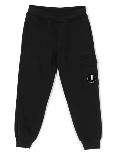 C.p. Company Kids' Lens-detail Cotton Track Pants In Black