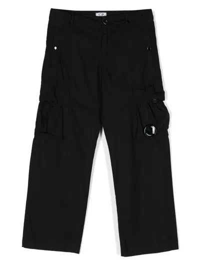 C.p. Company Kids' Lens-detail Cotton Track Pants In Black