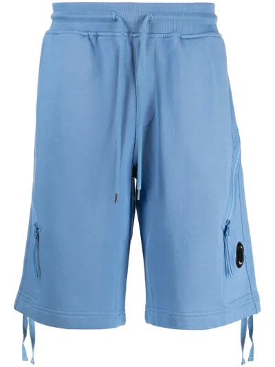 C.p. Company Lens-detail Cotton Track Shorts In Blue
