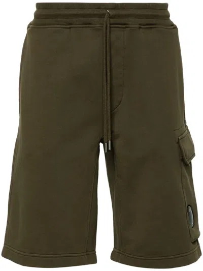 C.p. Company Lens-detail Cotton Track Shorts In Green