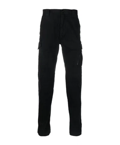 C.p. Company Lens-detail Cotton Trousers In Black