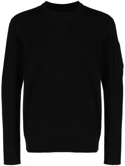 C.p. Company Lens-detail Crew-neck Jumper In Black