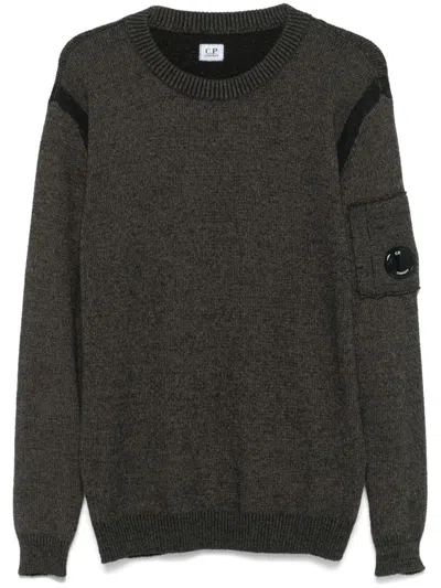 C.p. Company Lens-detail Crew-neck Sweater In Beige