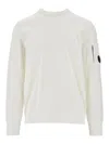 C.p. Company Cp Company Brushed Diagonal Fleece Lens Crew Neck Sweatshirt In White