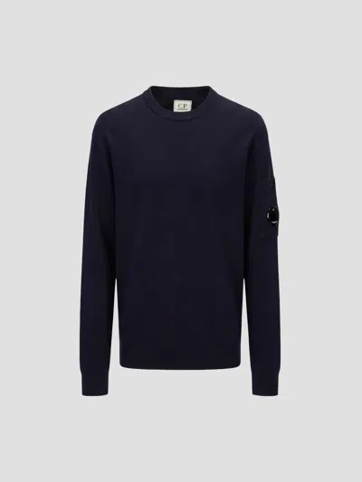 C.p. Company Cp Company Lens Detail Crewneck Sweater In Blue