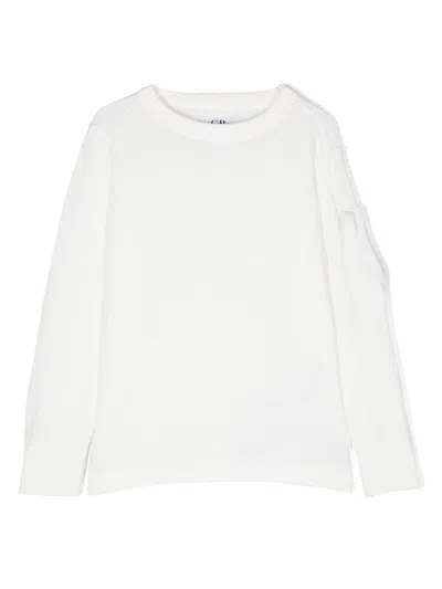 C.p. Company Kids' Lens-detail Fine-knit Jumper In White