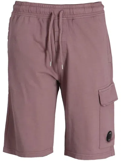 C.p. Company Lens-detail Fleece Shorts In Brown