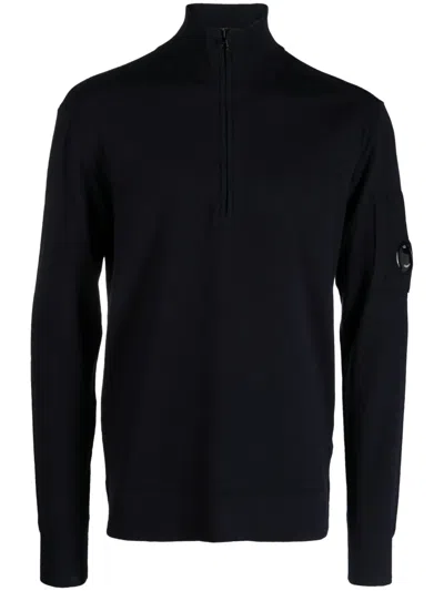C.p. Company Lens-detail Half-zip Jumper In Blue
