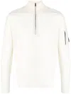 C.p. Company Half-zip Sweater With Ribbed Details And Logo Pocket In White