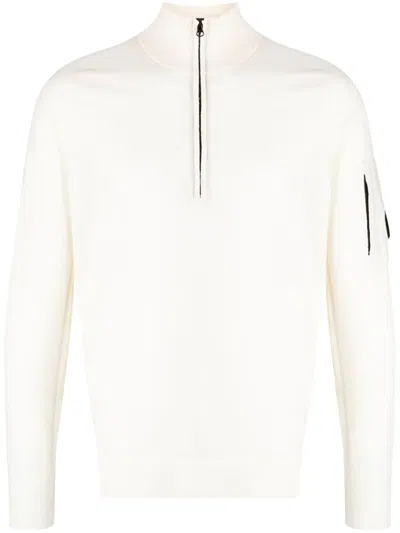C.p. Company Lens-detail Half-zip Jumper In White