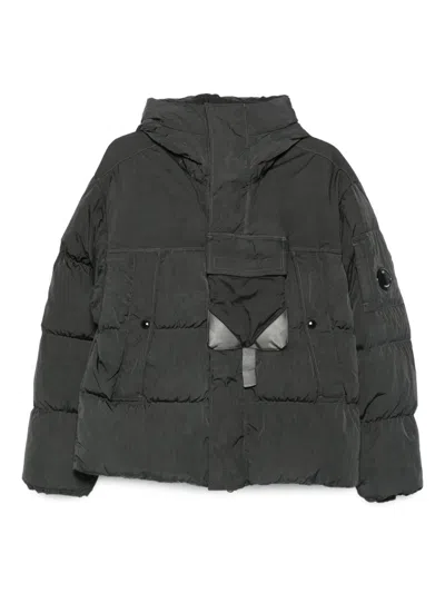 C.p. Company Lens-detail Hooded Puffer Jacket In Gray