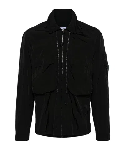 C.p. Company Lens-detail Hooded Shirt Jacket In Black