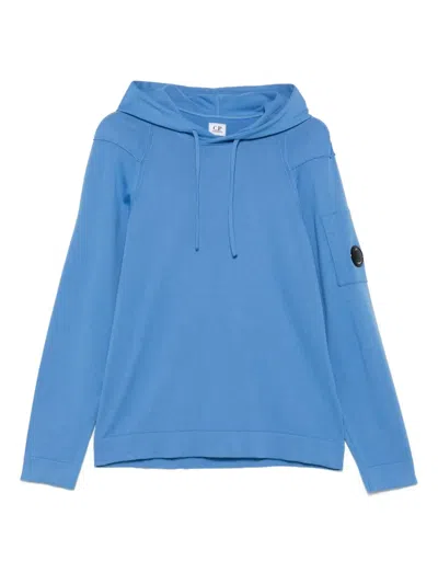 C.p. Company Patched Arm Hooded Sweater In Blue