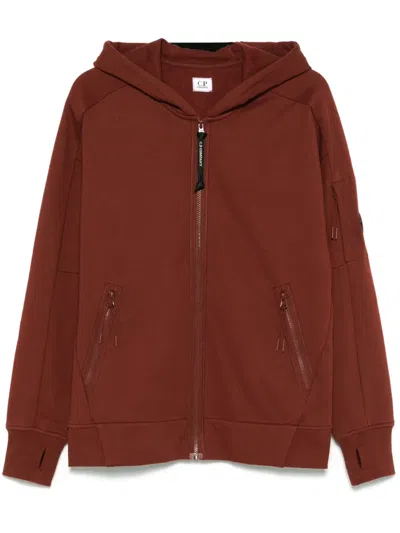 C.p. Company Lens-detail Hoodie In Brown