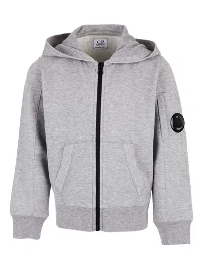 C.p. Company Kids' Lens-detail Hoodie In Gray