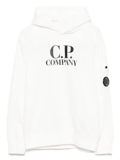 C.p. Company Kids' Lens-detail Hoodie In White
