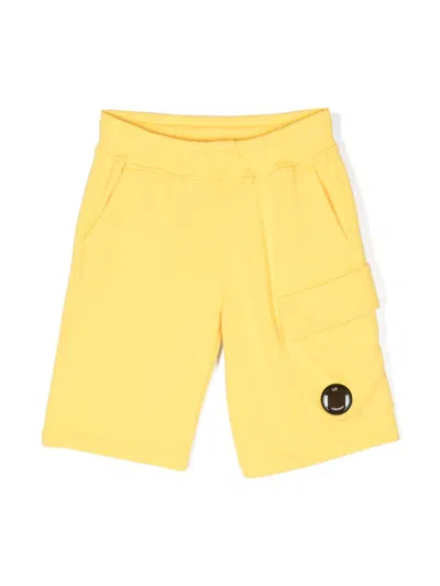 C.p. Company Kids' Lens-detail Jersey Shorts In Yellow