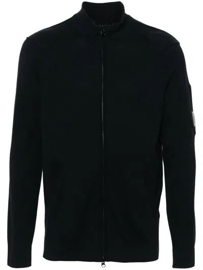 C.p. Company Long-sleeved Knitted Cardigan In Black
