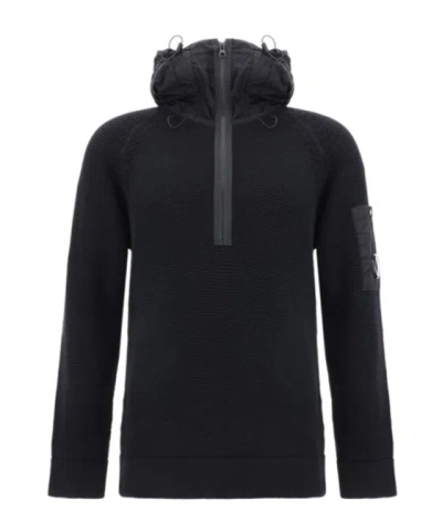 C.p. Company Lens-detail Knitted Hoodie In Black